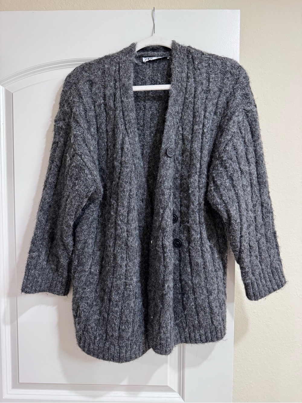 Zara Dark Gray Chunky Ribbed Button Cardigan